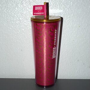 NWT Starbucks X Wicked Pink/Gold 24 Oz Cold Cup W/Straw